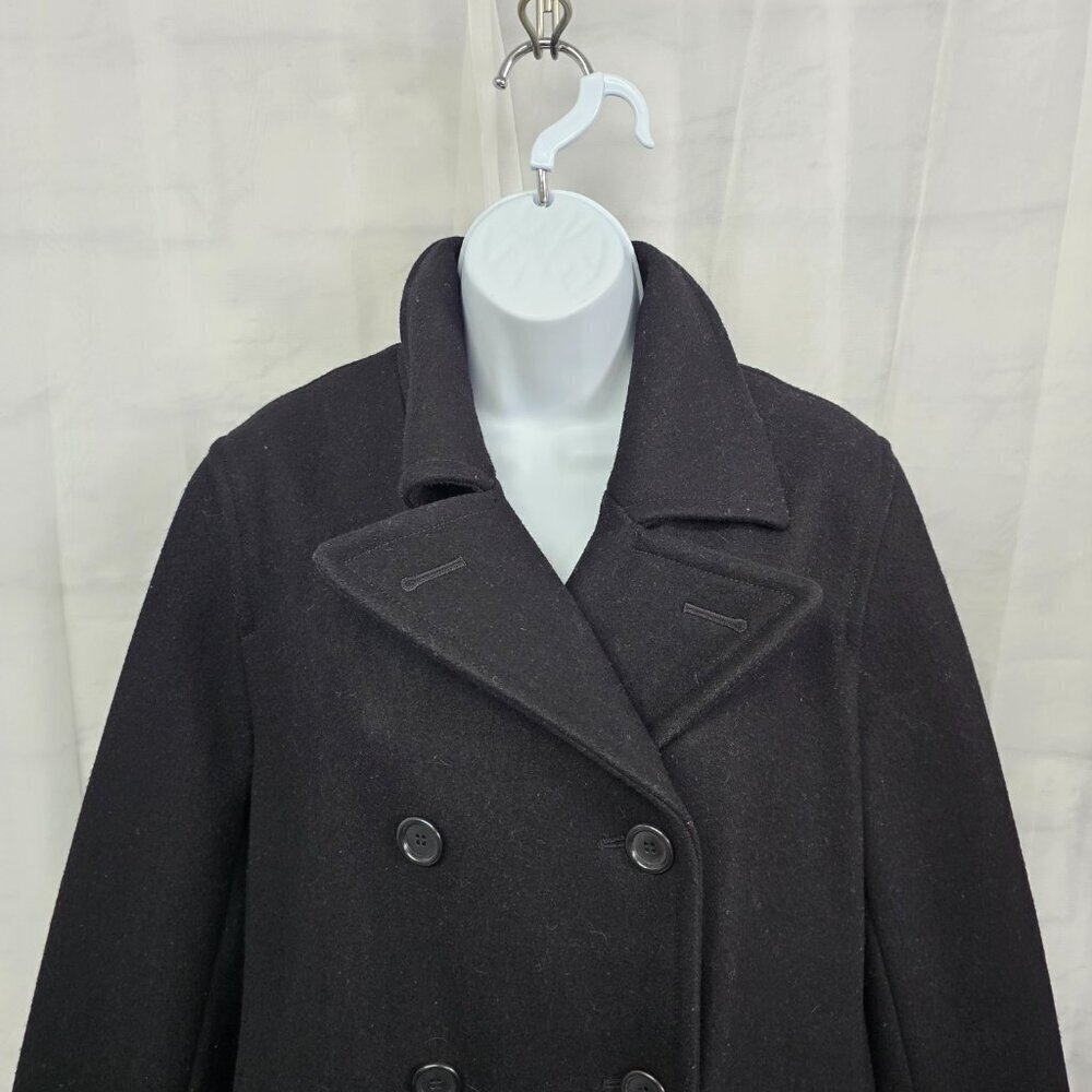 Vintage J. Crew Black Pea Car Coat Wool Blend Preppy Military Winter M - Picture 3 of 15